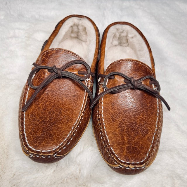 Pair of Winston's dark brown bison leather moccasins